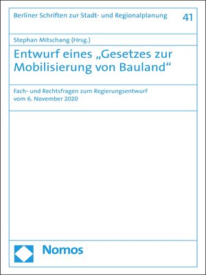 cover image of Entwurf eines "Gesetzes zur Mobilisierung von Bauland"